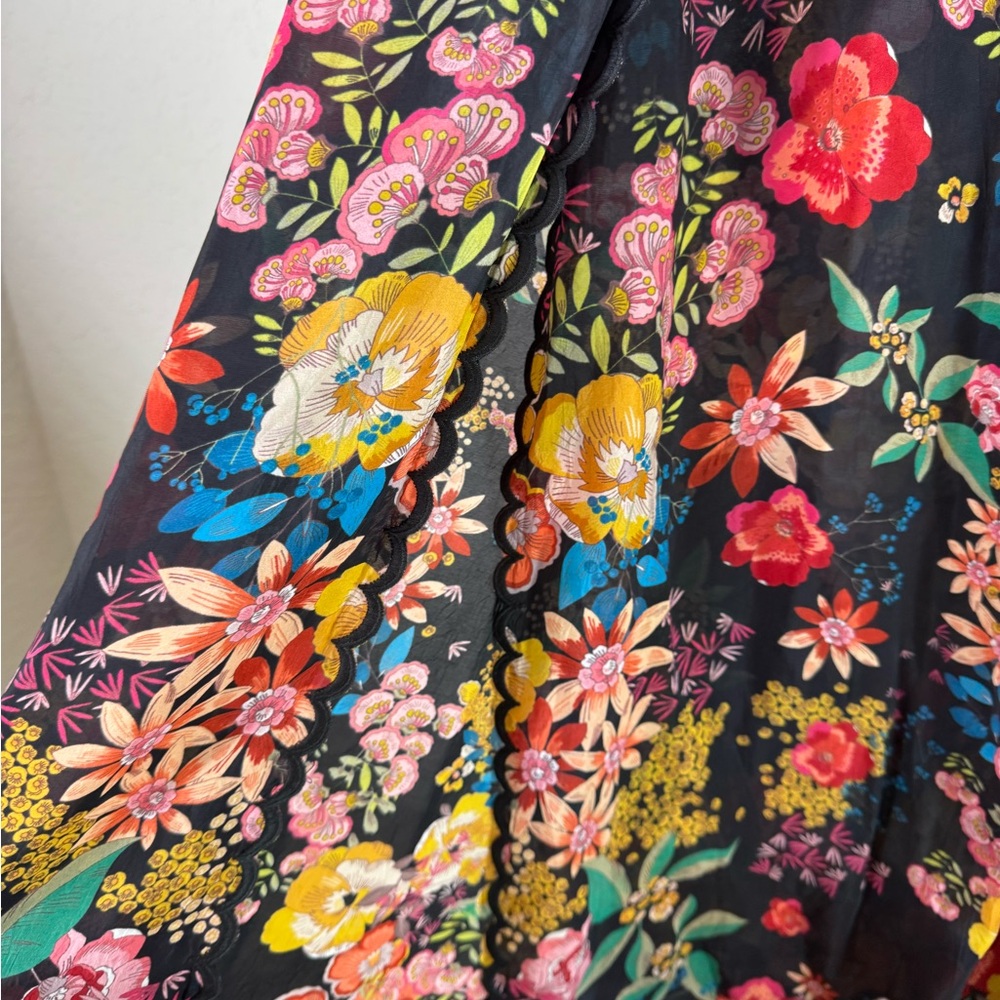 Johnny Was Floral Print Scalloped Edge Albany Tie Waist Pants Size L - Picture 5 of 11